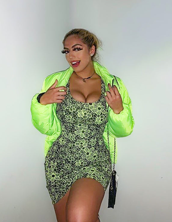 Miami Neon Floral Print Dress-NYCOWLL