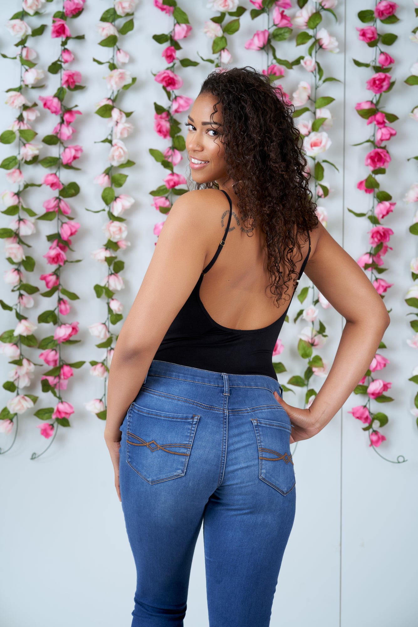 Heather Black Deep V Cut Low Back Bodysuit