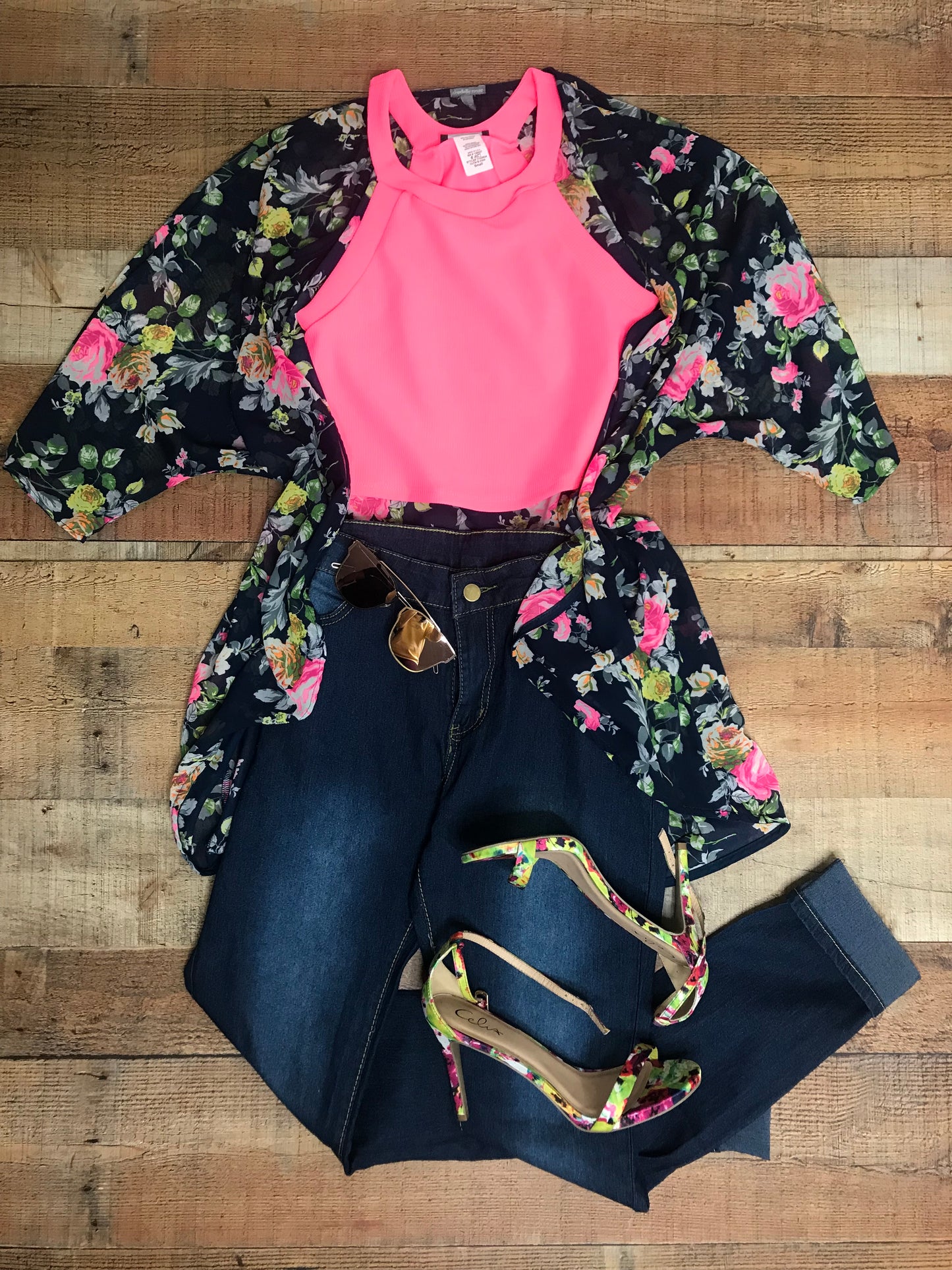 Venice Beach Neon Pink Cropped Tank Top-NYCOWLL
