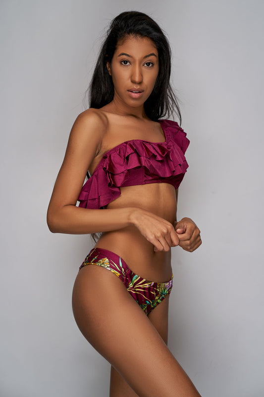 Antigua Ruffle Swim Set (Burgundy)-NYCOWLL