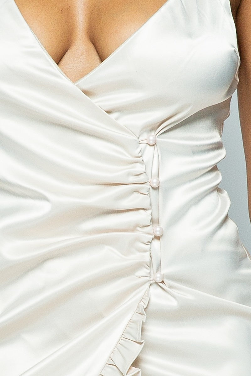La Belle Satin Asymmetric Ruffle Dress - Champagne-NYCOWLL