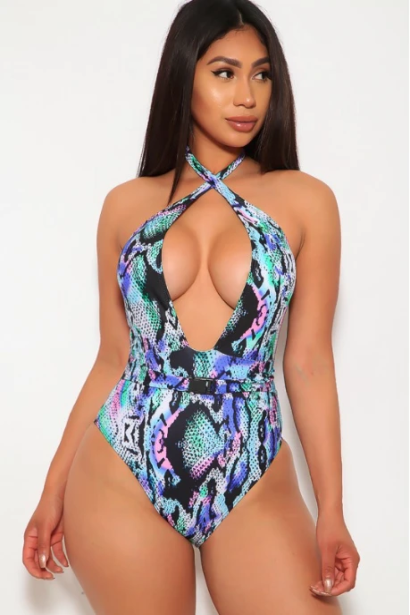 Aqua Snake Print Swimsuit-NYCOWLL