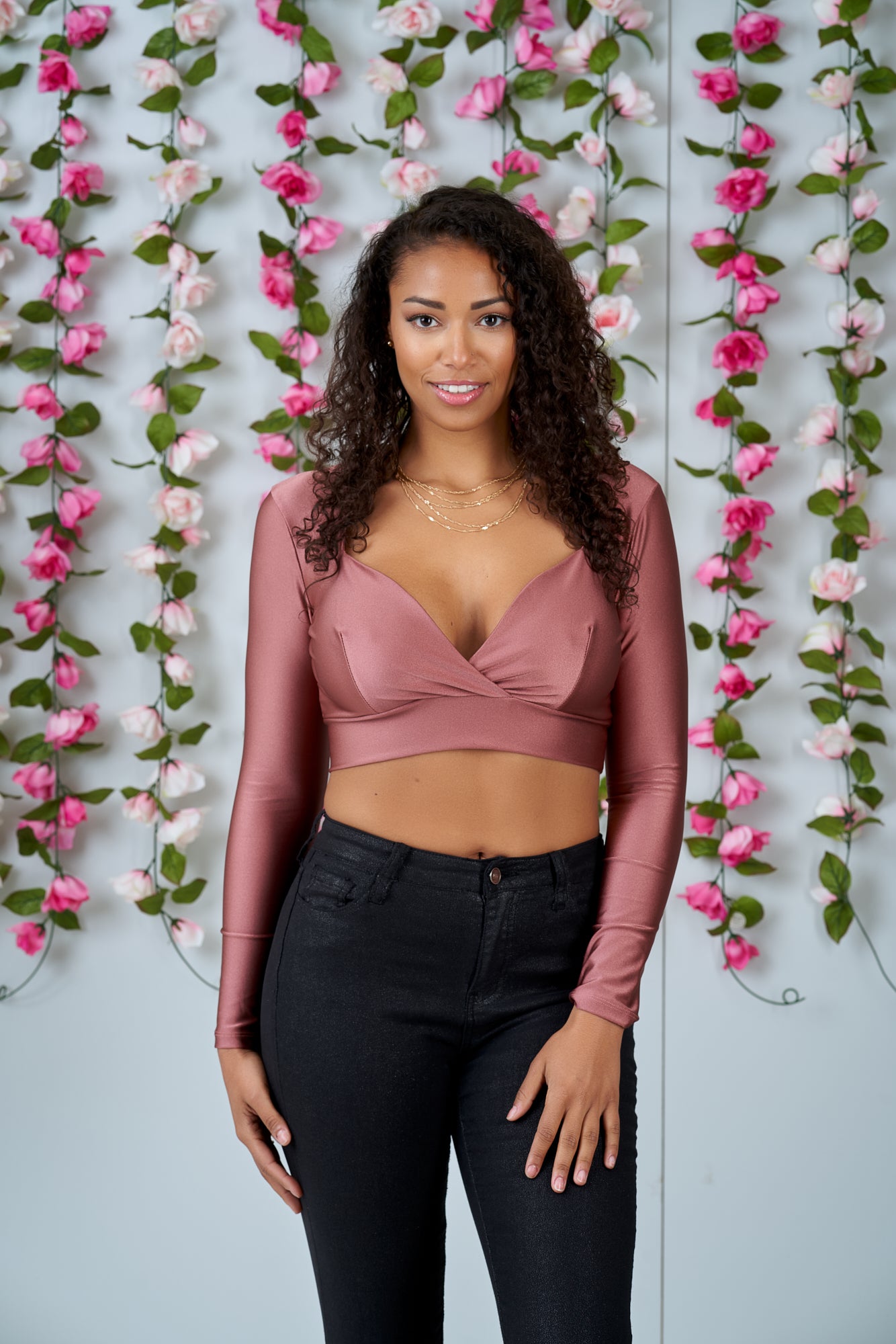 Shining Front V Satin Crop Top