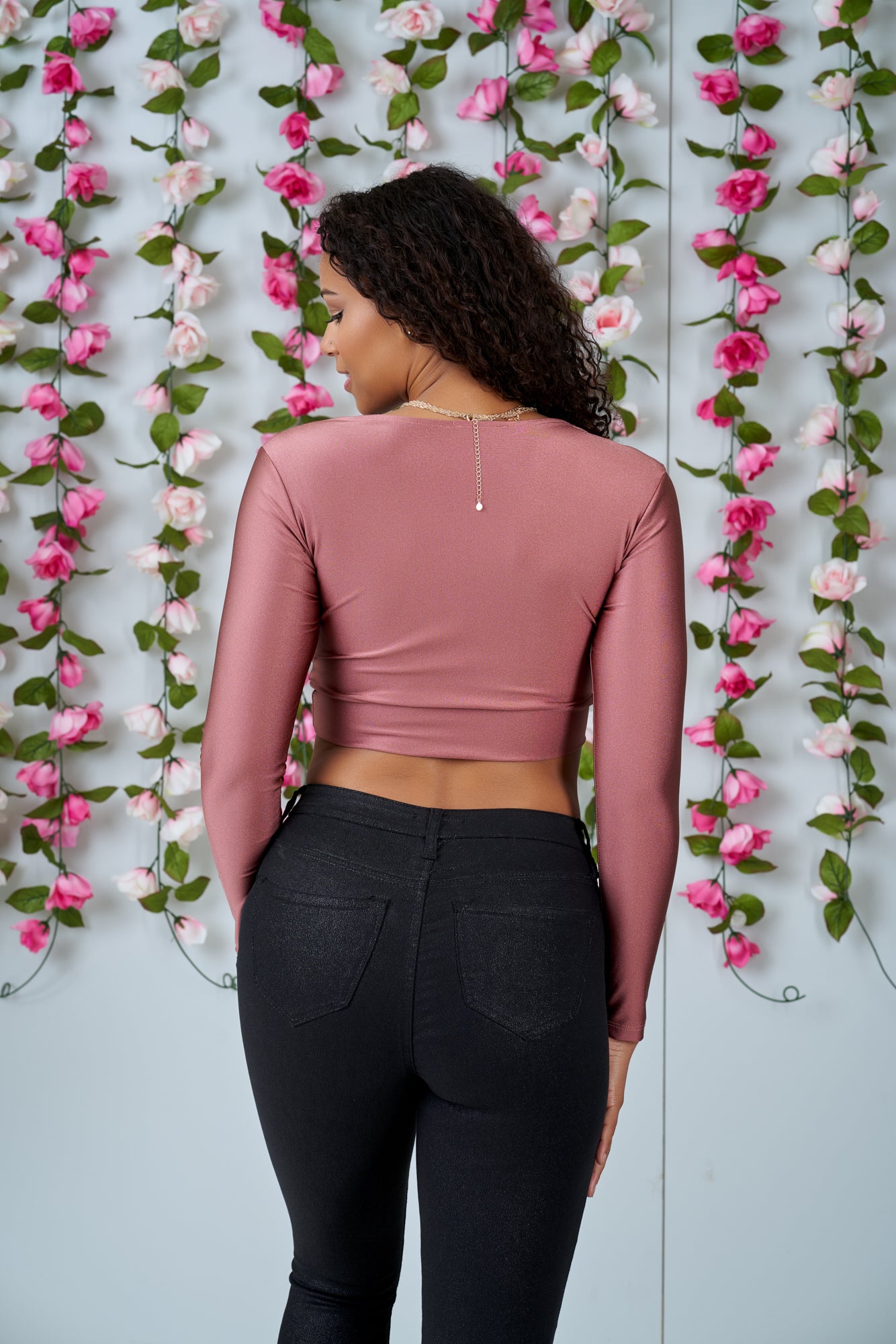 Shining Front V Satin Crop Top