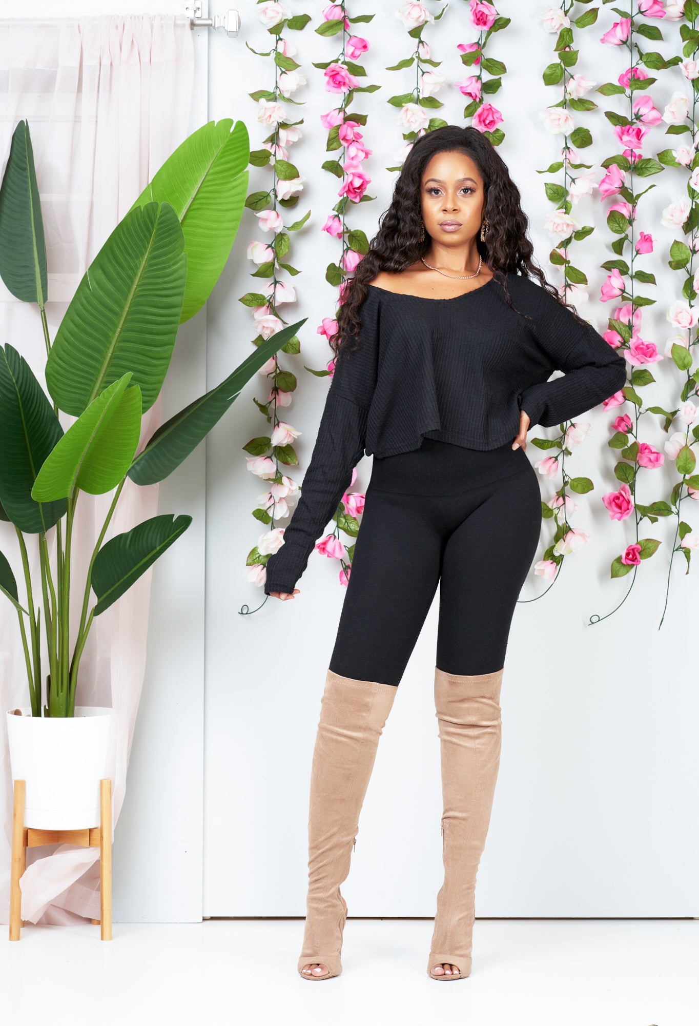 Warm + Cozy V- Neck Top (Black)-NYCOWLL