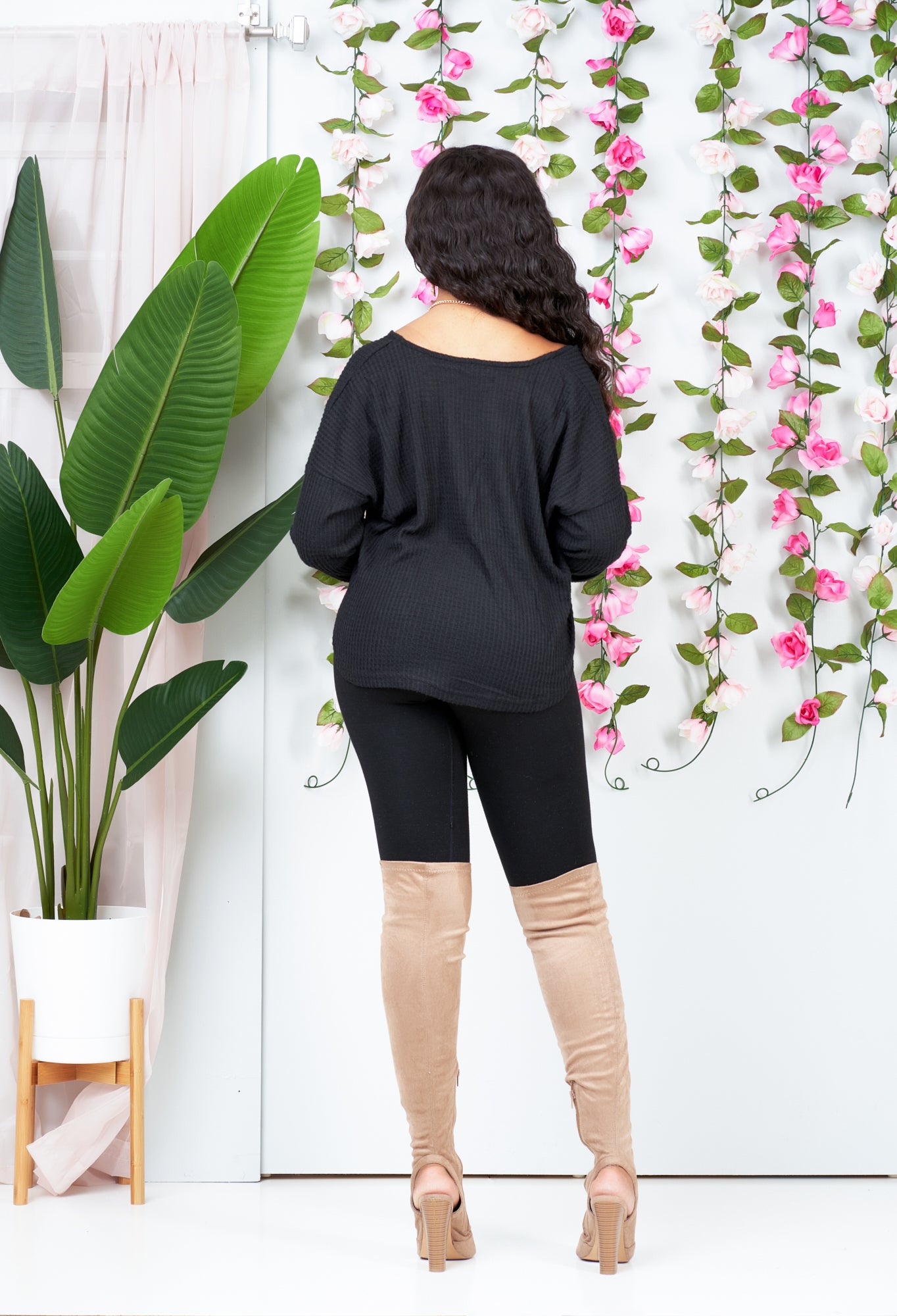 Warm + Cozy V- Neck Top (Black)-NYCOWLL