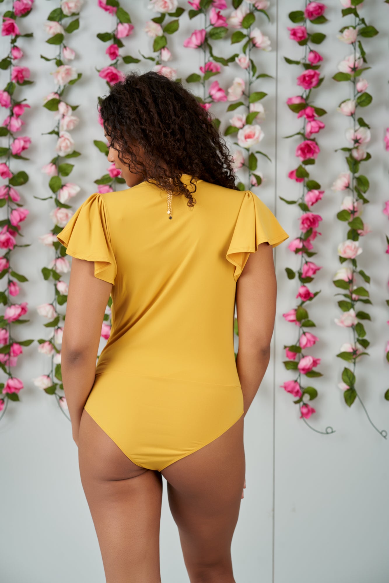 With Purpose Wrap Butterfly Sleeve Bodysuit (Yellow)