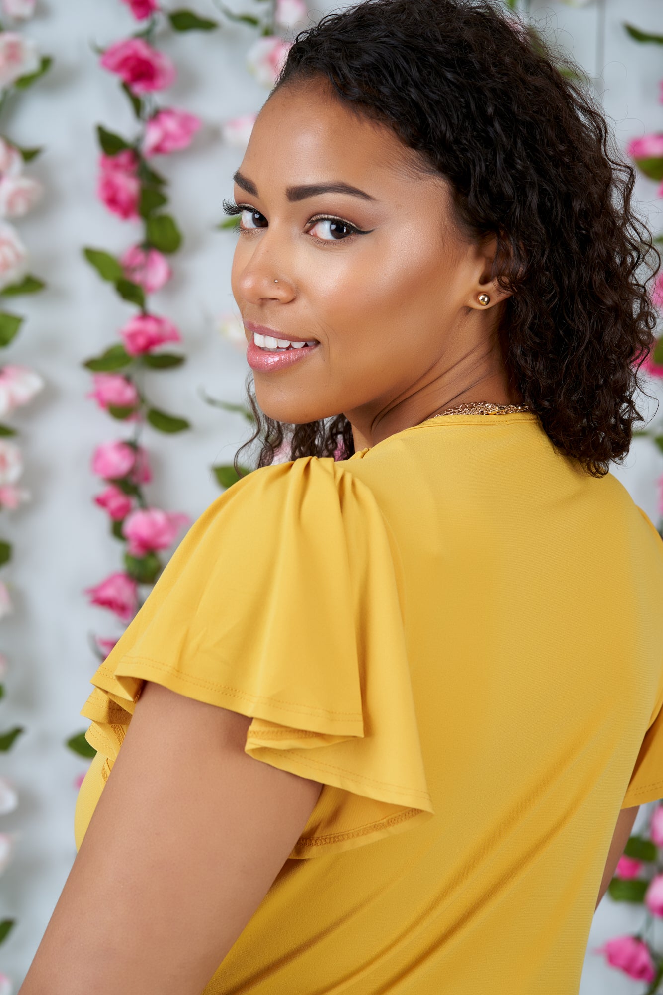 With Purpose Wrap Butterfly Sleeve Bodysuit (Yellow)