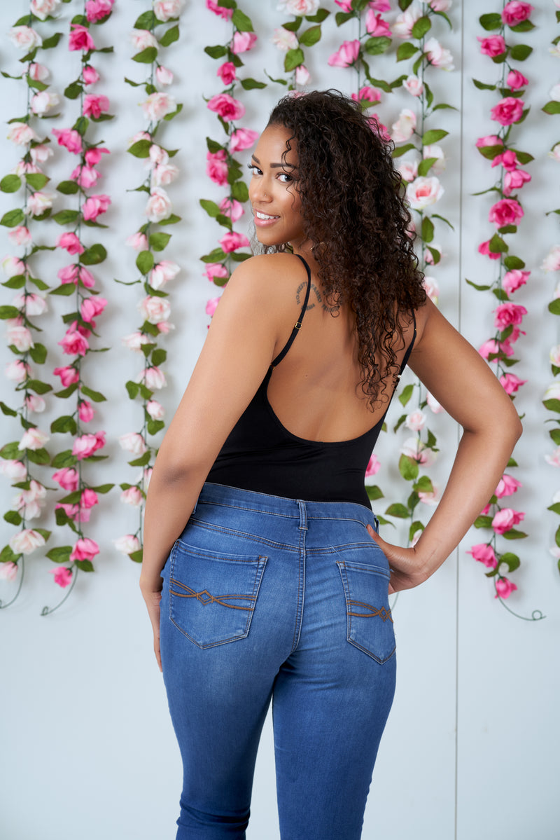 Heather Black Deep V Cut Low Back Bodysuit